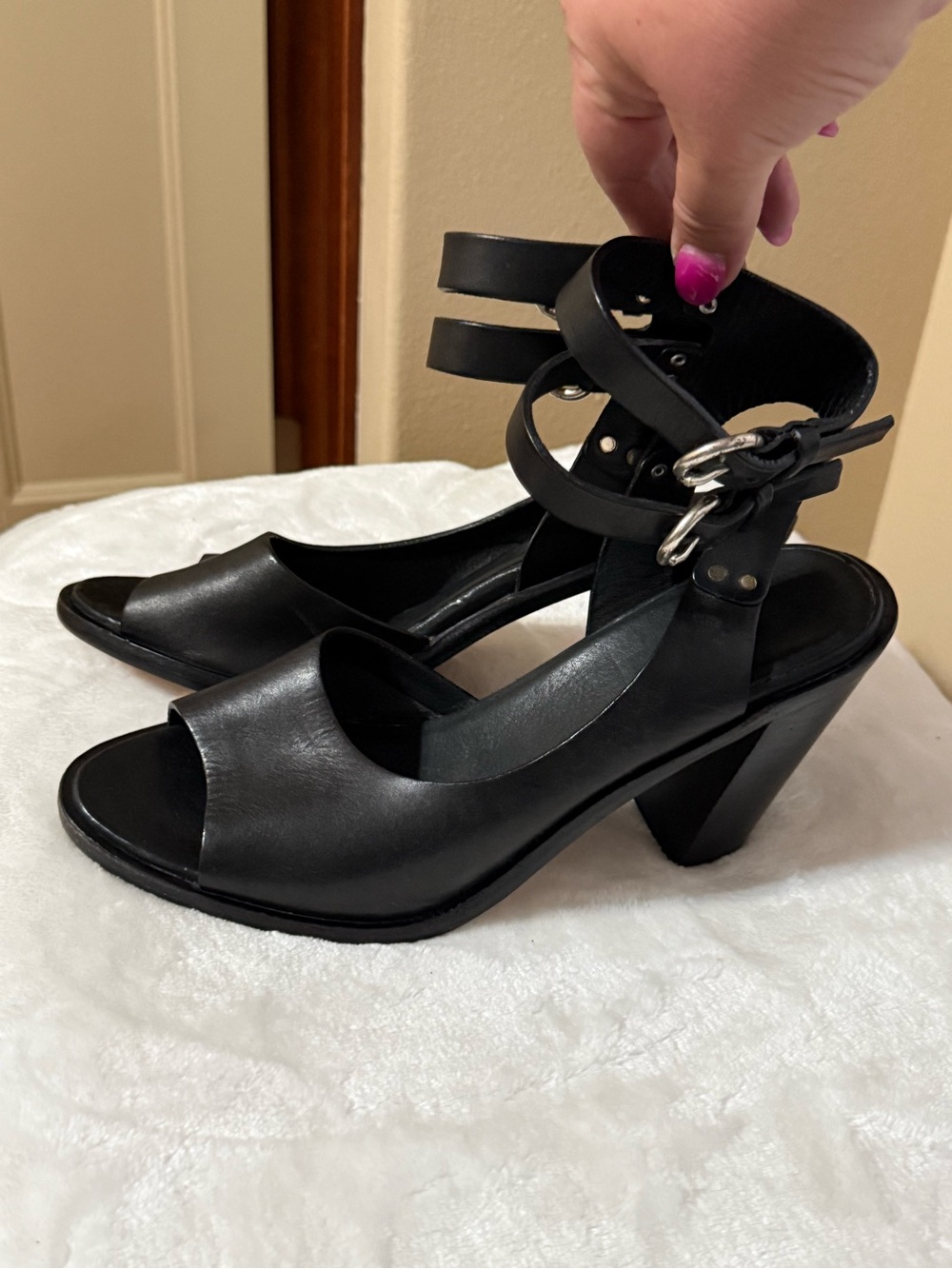 rag & bone Tulsa Double Ankle Strap Sandals in black leather EU 39 US Size 9